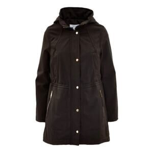 Nine West Women’s Soft Shell Removable Hood Zip Up Trench Coat Black Size L